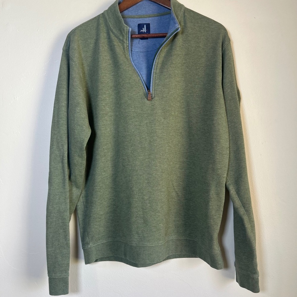 EUC johnnie-O Pullover Sully Quarter Zip Size Large Green Tree Logo Sleeve